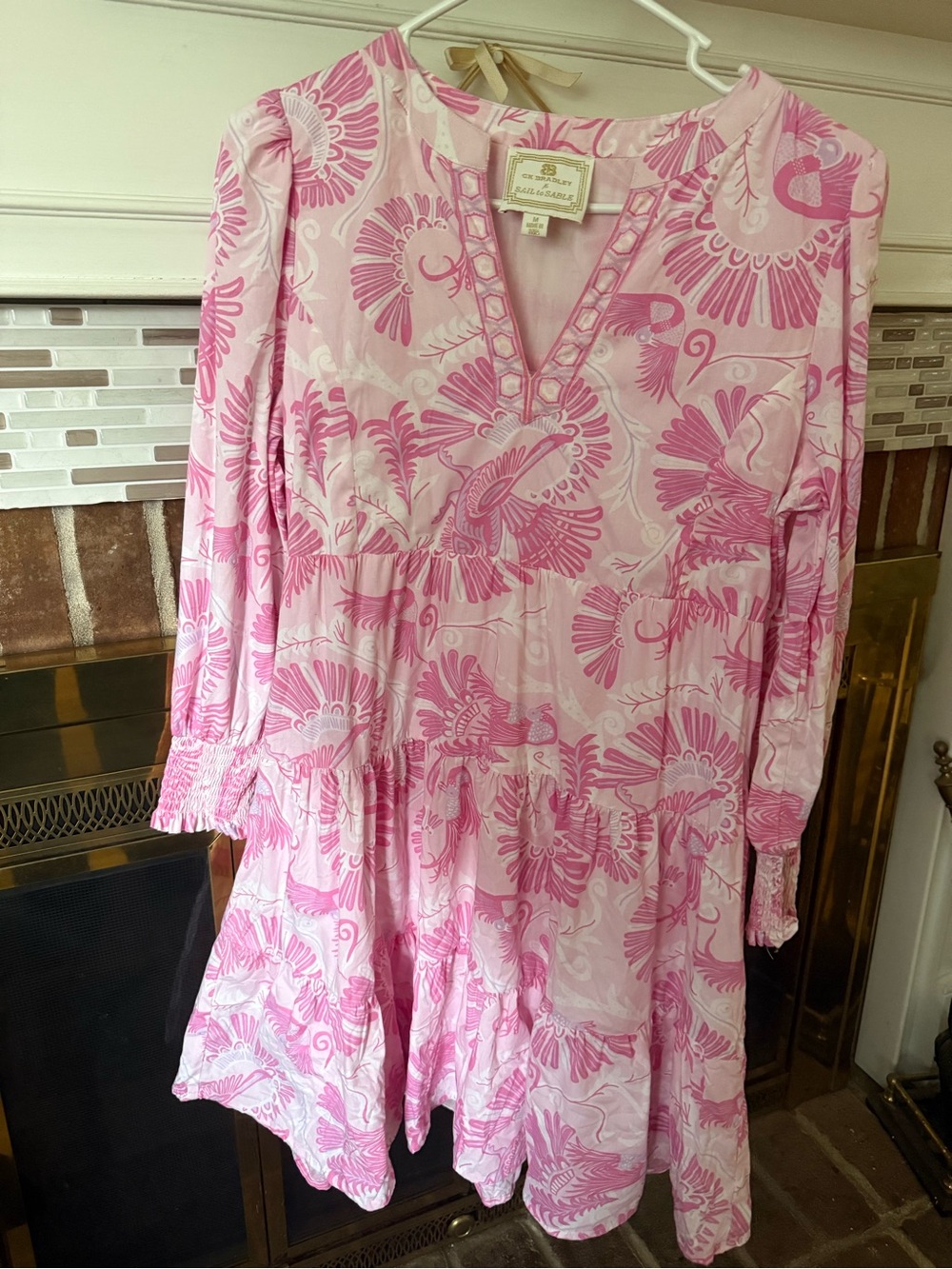 CK Bradley x Sail to Sable Pink Floral-Print Long Sleeve Tiered Dress